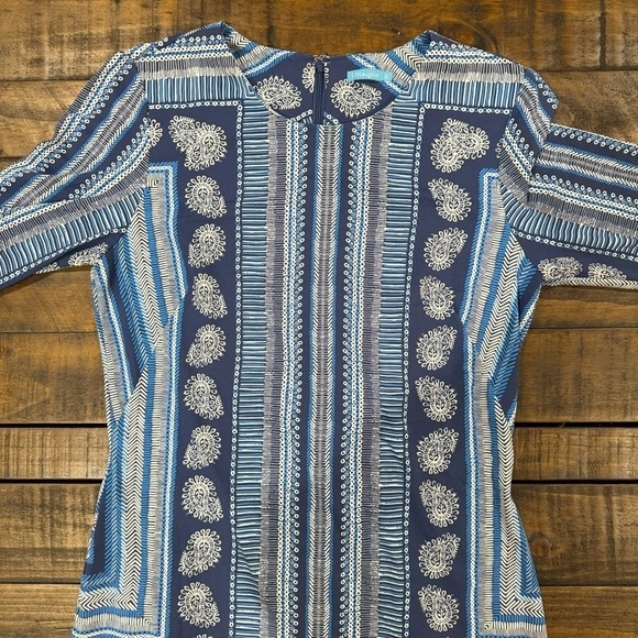 J. McLaughlin Sophia Catalina Knit Column 3/4 Sleeve Blue Knee Length Dress - Picture 5 of 12